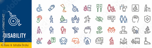disability awareness icons set, colorful symbols for accessibility and inclusion