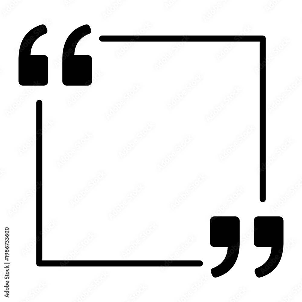 Obraz premium Linear quote icon in a square frame. Minimalist symbol for testimonials, citations, and direct speech. Vector illustration.