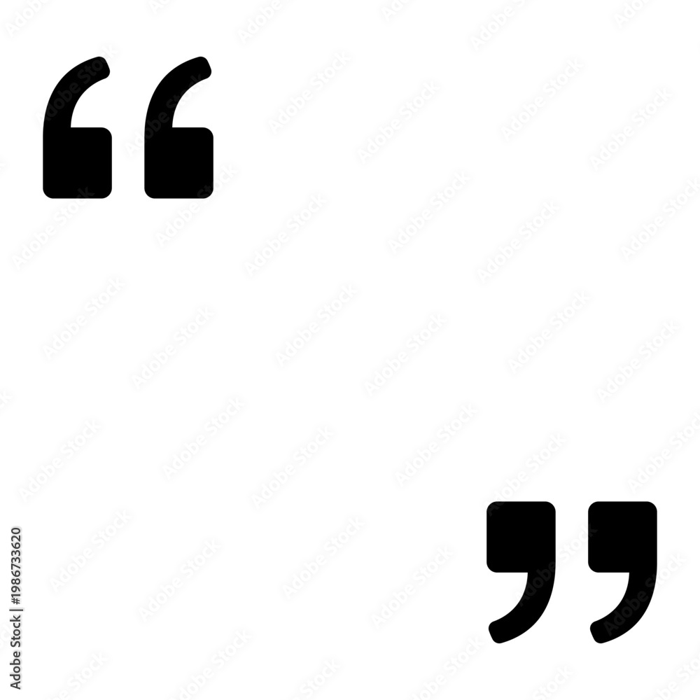 Obraz premium Graphic quotation marks icon with black fill. Minimalist symbol for visual highlighting of direct speech, testimonials, and text fragments. Vector illustration.