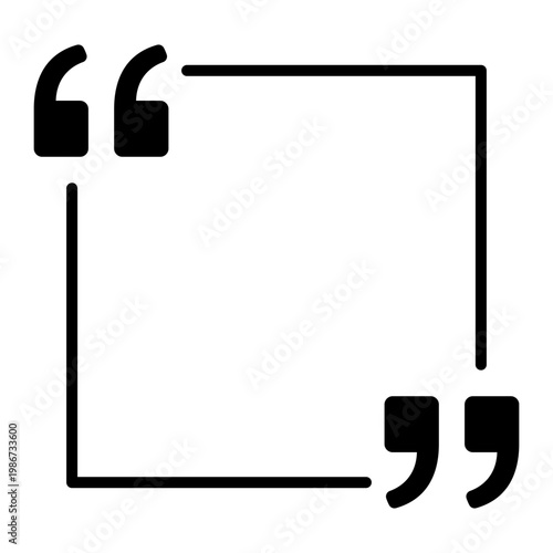 Linear quote icon in a square frame. Minimalist symbol for testimonials, citations, and direct speech. Vector illustration.