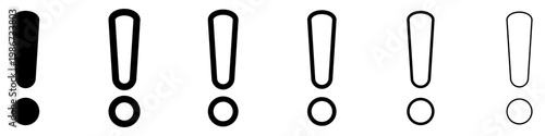 Set of exclamation mark icons with different stroke weights and a filled version. Minimalist symbols for warning, attention, and important information. Vector illustration.