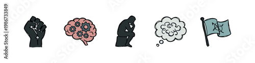 Abstract Concepts Icons: Fist, Brain, Thinker, Thought Bubble, Flag
