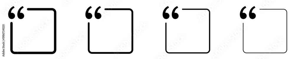 Obraz premium Set of linear quote frame icons with different stroke weights. Minimalist templates for testimonials and text blocks. Vector illustration.