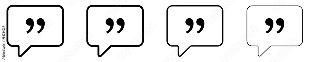 Fototapeta premium Set of quote bubble icons with different stroke weights and filled marks. Minimalist templates for testimonials, comments, and direct speech. Vector illustration.