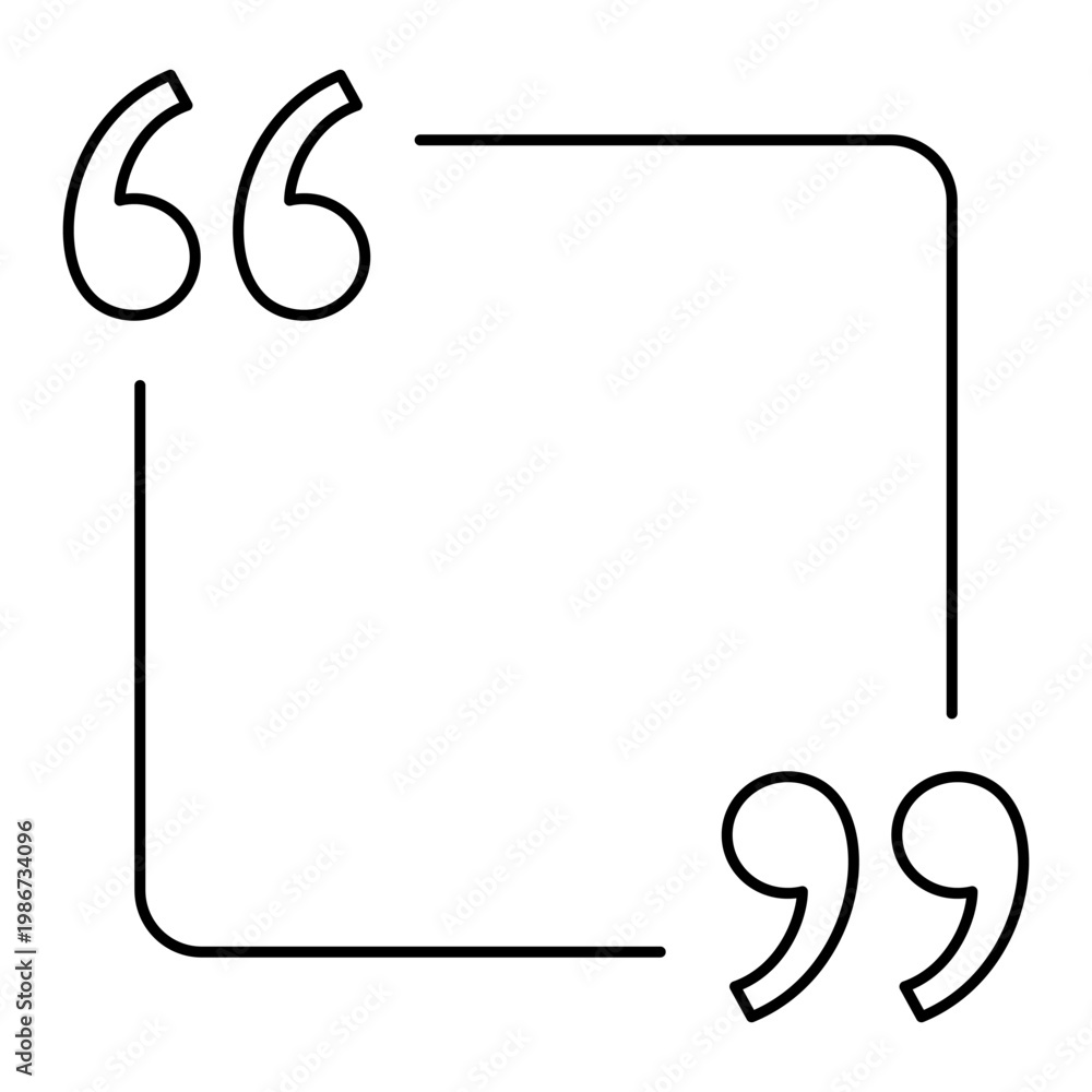 Obraz premium Linear quote frame icon. Minimalist template for testimonials, citations, and direct speech. Vector illustration.