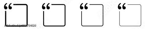 Set of linear quote frame icons with different stroke weights. Minimalist templates for testimonials and text blocks. Vector illustration.