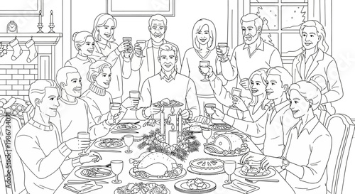 Large Family Gathering for a Festive Dinner Celebration.