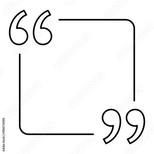 Linear quote frame icon. Minimalist template for testimonials, citations, and direct speech. Vector illustration.