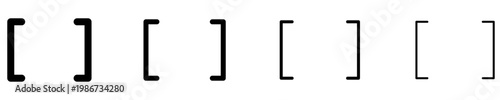 Set of linear square bracket icons with different stroke weights. Minimalist graphic elements for text formatting, code, and mathematical expressions. Vector illustration.