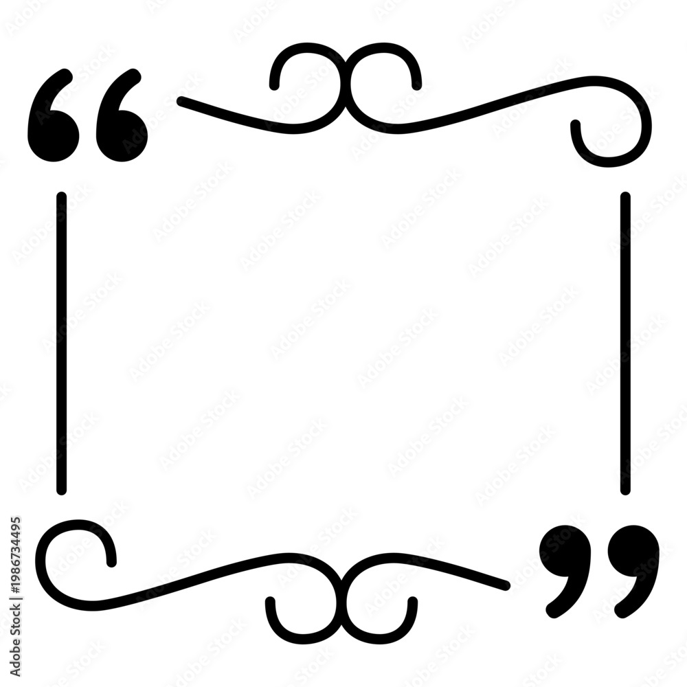 Obraz premium Decorative linear quote frame with vignettes. Minimalist template for classic testimonial and direct speech formatting. Vector illustration.