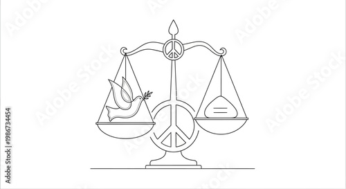 Peace and Justice Scales with Dove and Peace Symbol.