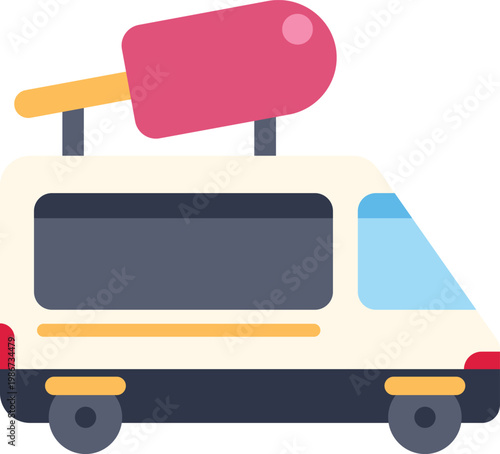 Icon illustration of an ice cream truck with a giant popsicle on its roof