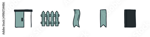 Boundary and enclosure icons: door, fence, ribbon, panel, wall