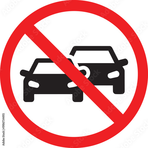 No overtaking traffic sign prohibition symbol for vehicles on road isolated vector illustration for safety and traffic rules