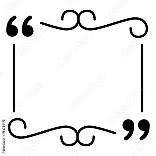 Decorative linear quote frame with vignettes. Minimalist template for classic testimonial and direct speech formatting. Vector illustration.