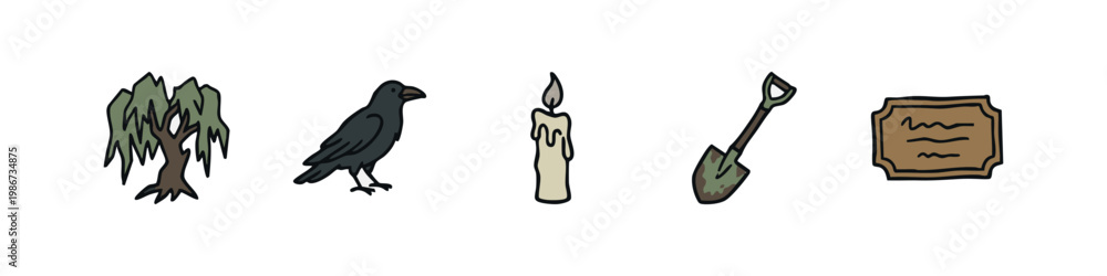 Fototapeta premium Halloween and spooky imagery, including crow and candle