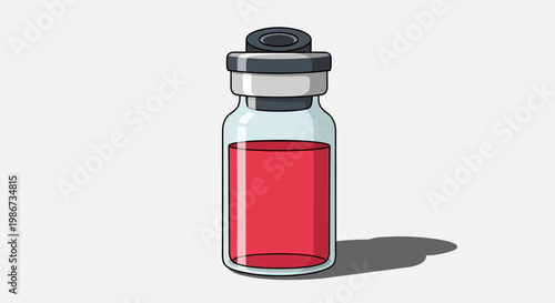 Red Liquid In A Small Glass Vial With A Black Cap.