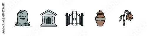 Cemetery and funeral icons, including tombstone and urn
