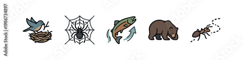 Animal ecosystem icons, showing predator-prey relationships