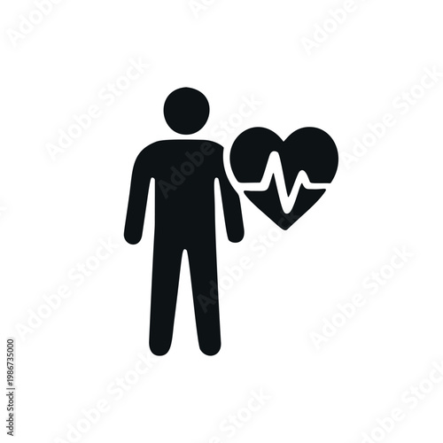 Simple Silhouette Person Holding Heart with Pulse Health Icon Graphic