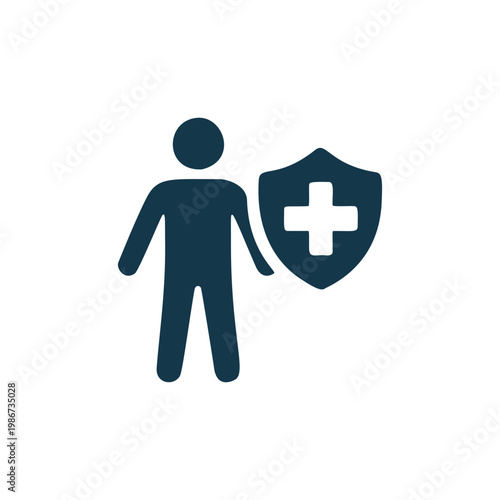 Simple Flat Design Person With Shield Healthcare Protection Illustration