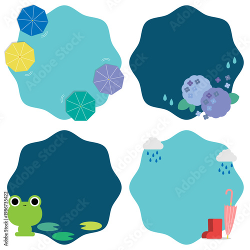 カラフルな梅雨のフレームセット2（ベクター）