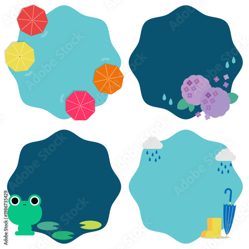 カラフルな梅雨のフレームセット（ベクター）