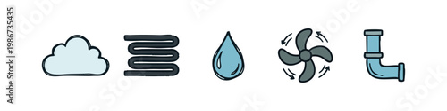 Icons related to weather, water, and air circulation