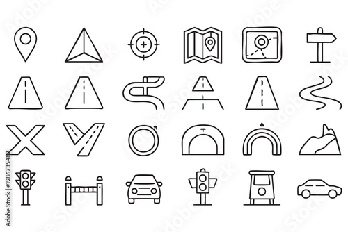 Road And Traffic Outline Icons For Navigation And Logistics Design