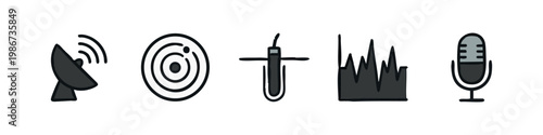 Hand Drawn Communication, Sound, and Electronics Tools Icons