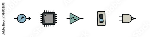 Hand Drawn Digital and Analog Electronic Circuit Icons