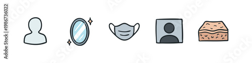 Personal and hygiene icons: avatar, mirror, mask, profile, sponge