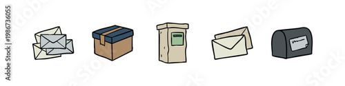 Cute cartoon icons of mail and packages
