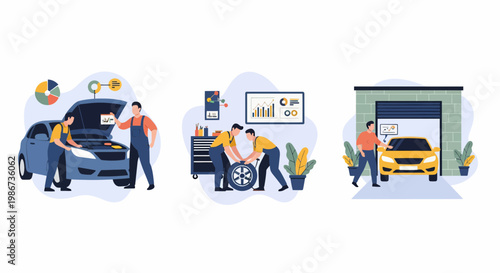 Car Fix Job Auto Shop Work Men Tool Oil Tire Tech Pro Unit Team Safe