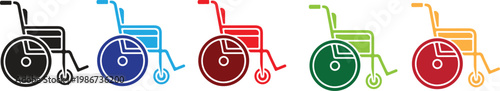 Wheelchair icons for accessibility and mobility in different colors vector set flat design.