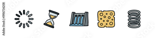 Industry and Time Icon Set with Hourglass Dam and Loading Bar