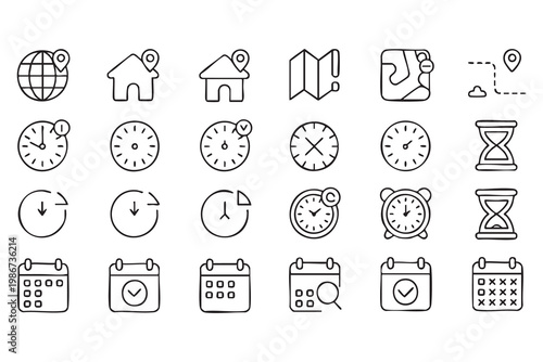 Time Planning And Reminder Icons For Office And Task Management