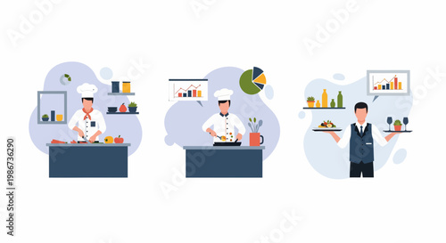 Chef cook food and waiter serve at a cafe as a job for business growth