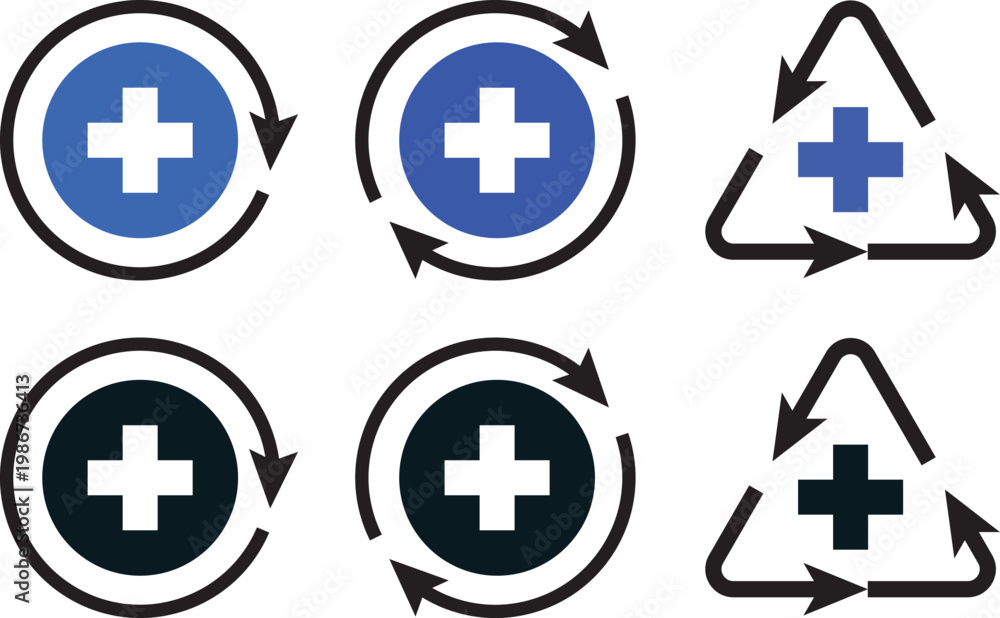 Obraz premium Health recovery icon set, professional vector illustration of healing, rehabilitation, and wellness sign. Medical recovery and healing icons, creative graphics representing patient progress. Modern he