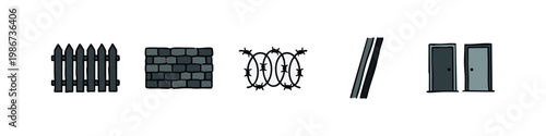 Barrier Icons: Fence, Cobblestone, Barbed Wire, Poles, and Doors