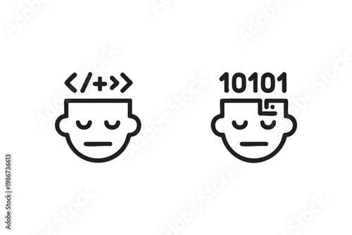Binary And Code Thinking Icons For Software Development Design