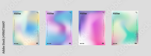 Set of abstract posters with vibrant liquid gradient backgrounds for modern artistic cover design creative minimalist layout for flyers brochures reports and corporate identity branding.