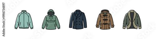 Collection of Hand-Drawn Jackets and Coats on White Background