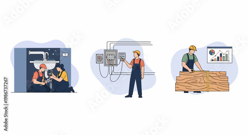 A set of a job as a pro plumber or carpenter or electrician art now