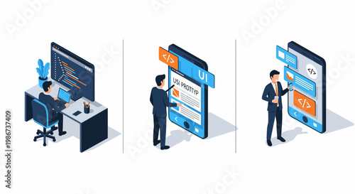 Tech Startup App Dev Flow Code UI UX Pro Mob Dev Set Web Dev App