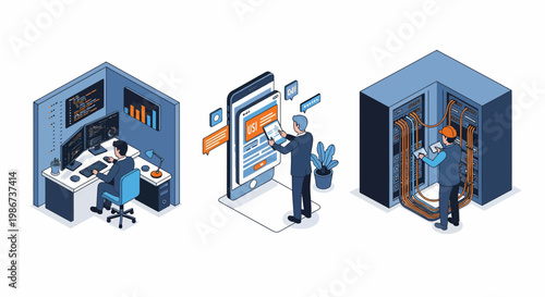 IT pro work on code app web and server for data in a tech firm
