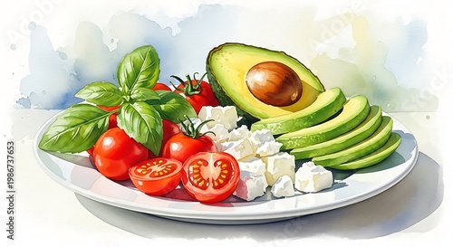 Fresh avocado and tomato healthy food.