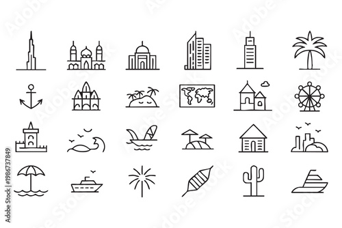 World Travel And Tourism Icons For Vacation And Exploration