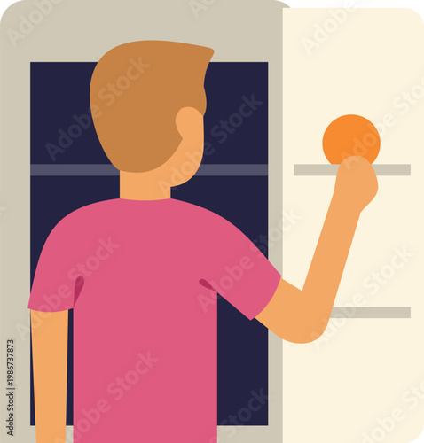 Man reaching for fresh fruit inside an open fridge, choosing a healthy snack