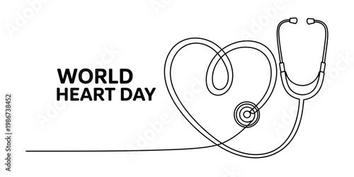 A minimalist black and white line art illustration representing world heart day medical theme Vector, illustration